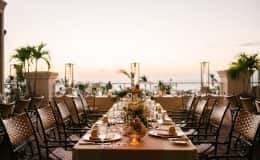 table setting at sunset