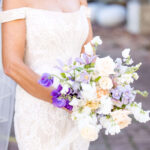 Bridal bouquet with purple and white flowers